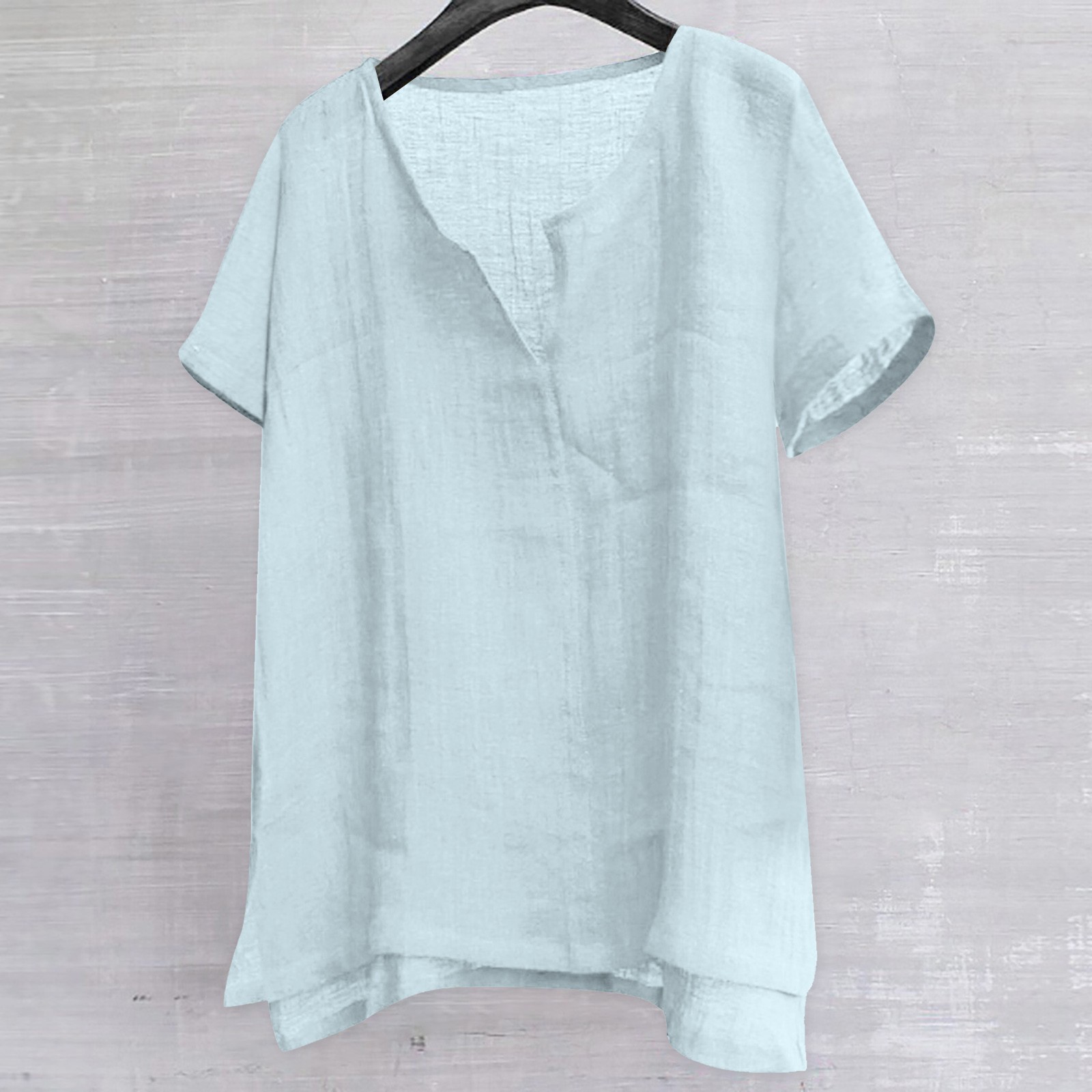 thumbnail image 2 of Camisa Henley de algodón y lino para hombre: manga corta, corte holgado, color liso, playa/yoga, tallas M-XXXXL, todas las estaciones, 2 of 6